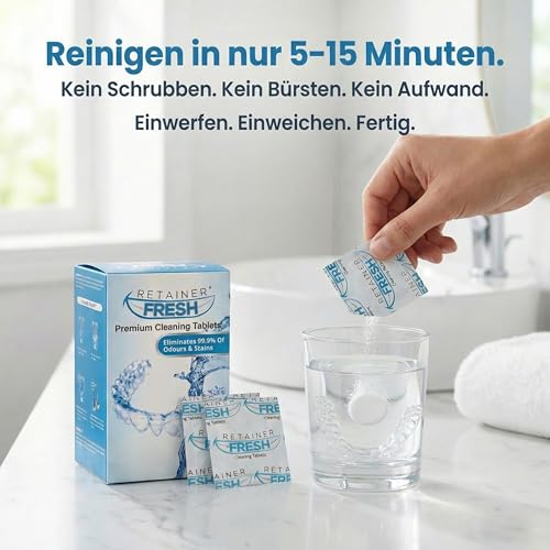 Retainer Fresh Zahnschiene Reinigungstabletten - Zahnspangenreiniger für Retainer, Aligner, Knirscherschiene und Aufbissschiene - Reinigt in 5 Minuten - 120 Stück
