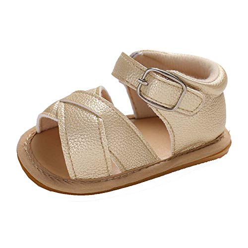 Baby Girls Boys Sparkly Bowknot Sandals Premium Soft Anti-Slip Rubber Sole Infant Summer Outdoor Shoes Toddler First Walkers (Golden, 3_Months)