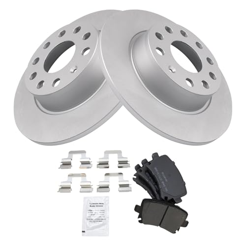 Image of TRQ Rear Brake Pad and Rotor Set Semi Metallic 272 mm Rotors Compatible with 2010 Volkswagen Golf To 11 /01 /09 Production Date 2011 GTI 2017 GTI