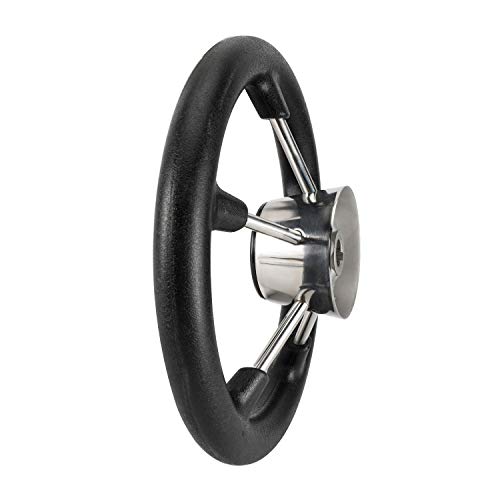 Dasmarine 5 Spoke 11" Dia. Boat Steering Wheel,3/4" Shaft,25 Degree Dish,304 Stainless Steel Steering Wheel With Black Pu Foam (11" Without Knob) #TOP5
