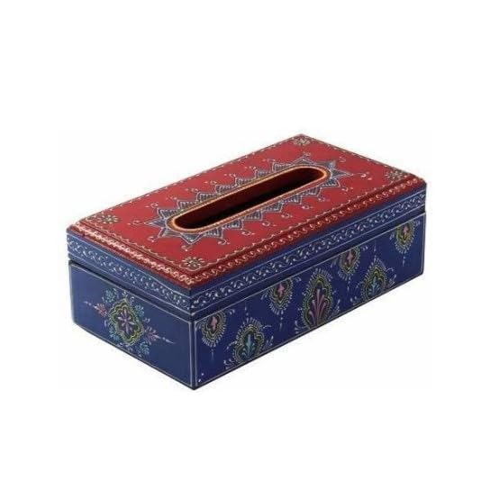 Image of Hand Painted Wooden Tissue Box, 24cm x 14cm x 8cm Height, Multicolored, for Dining or Washroom
