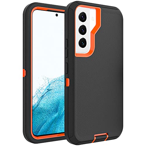 Image of Case for Galaxy S22, Heavy-Duty Tough Rugged Shockproof Drop Protective Cover Cases for Samsung Galaxy S22, Black+Orange