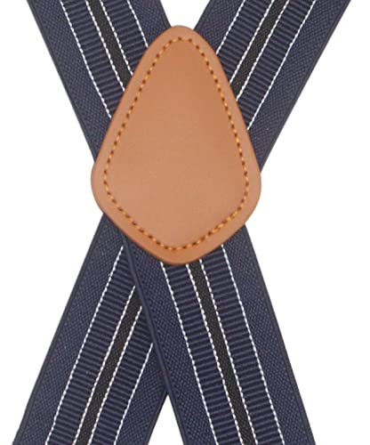 Mens Suspender 4 Swivel Strong Hooks Adjustable Braces Elastic Comfortable X Style Heavy Duty Strap (Navy Stripe) #TOP1