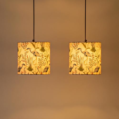 Image of ExclusiveLane 'Ostrich' Pendant Hanging Lights for Living Room (Set of 2, 8.1 Inch, Cotton Cloth Wrapped Over Polyvinyl) |Pendant Lights for Ceiling Lights for Living Room Hanging Lamps for Bedroom