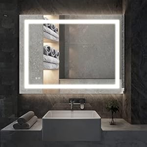 illucid LED Bathroom Mirror Wall Mounted 32×24 inch Dimmable Anti-Fog Crystal Clear & Shatterproof Vertical/Horizone Flicking-Free Hard Wired LED Vanity Mirror