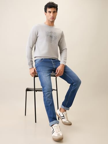 Image of Park Avenue Men Full Sleeve Slim Fit Print Pattern Cotton Polyester Blend Regular Neck Regular Neck Casual Sweatshirt