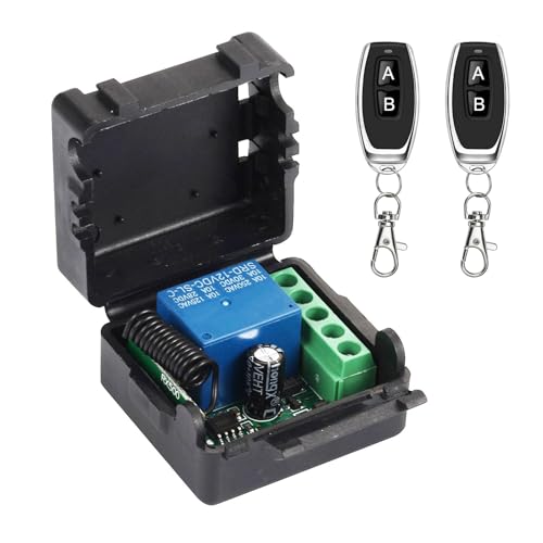 Interruttore di Telecomando Senza Fili, DC 12 V 24 V Interruttore con Telecomando, Telecomando Senza Fili Interruttore Della, con 2 Telecomando, per Motore Porta Garage Luce Tenda Elettrica
