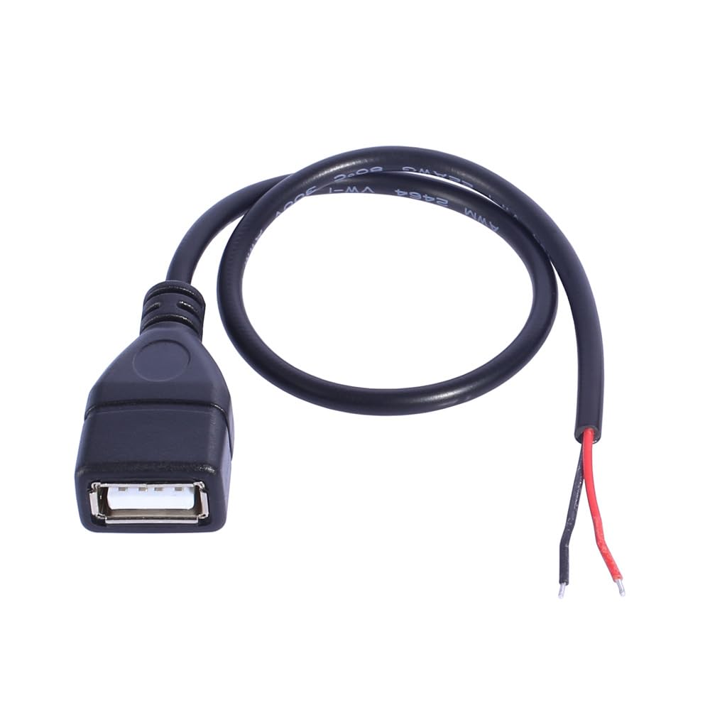 yanwuwa USB Power Pigtail Cable USB Male to 2 Pin Bare Wire Open End Power Pigtail Cord for LED Fan Camera Accessories Bare Wire Connector