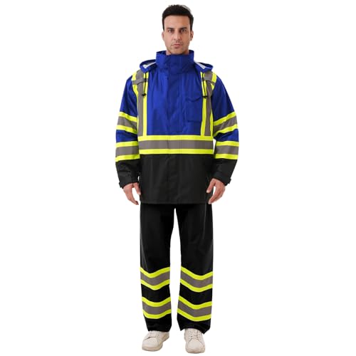 Image of Hi Vis Safety rain Jacket,Reflective Class 3 Rain coat with Inner Mesh Lining and Pockets High Visibility Waterproof work Rain Suits for men&women(Blue,LG /XL)