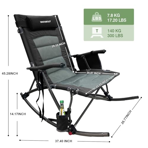 Silla de camping plegable WKFAMOUT con asiento alto 13.8" y reposapiés, silla mecedora grande con bolsa de transporte para jardín y patio, soporta 300 lbs miniatura 2