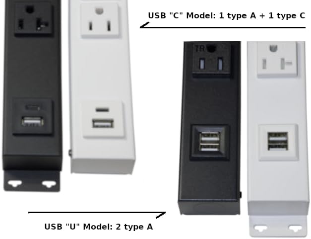 10” Hardwired Power Strip (NO Power Cord), 3 Vertical Outlets (NOT Tamper Resistant), NO Ears (Without mounting tabs on Both Ends), 15A (NEMA 5-15R - NOT a 20 Amp Unit), USB A+C, Black