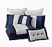 Chezmoi Collection 8-Piece Luxury Striped Comforter Set (Queen, Navy/Blue/Gray)