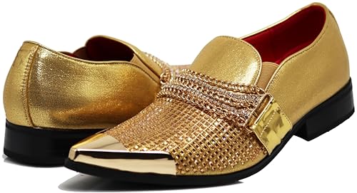 Image of Enzo Romeo Crisino Men Rhinestone Chrome Toe Suede Pointy Buckle Dress Loafer Slip On Shoes