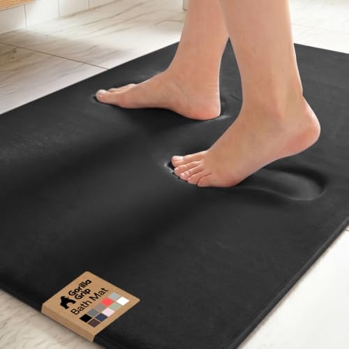 Image of GORILLA GRIP Memory Foam Bath Mat, Soft Absorbent Velvet Bathroom Mats, Durable Dots on Underside, Machine Washable Bathmat, Carpet Rug Room Decor for Shower Tub Floor RV, 36x24 Rugs, Black