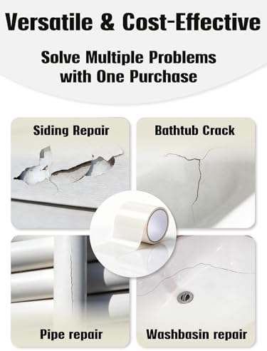 Self-Adhesive Bathtub Repair Kit & Vinyl Siding Patch Kit for Tub Crack, Hole, Wall Repair. Waterproof Shower Wall Cover & Plastic Bathtub Wall Solution. White Bathroom & Tub Repair Kit with Patch — view 3