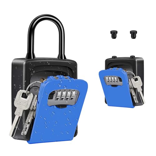 ZHEGE Key Storage Lock Box, Combination Key Box with Code, Portable Key Security Box Door Knob or Wall Mount Outside for Realtors, Contractors, Spare Key Box (Blue)