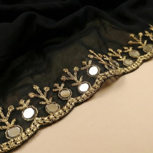 Image of Handcrafted Floral Embroidered Saree with Contrast Blouse