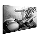 islandburner Cuadro en Lienzo Joven Sexy Hermosa Chica Rubia Lencería Erótica Negro Blanco