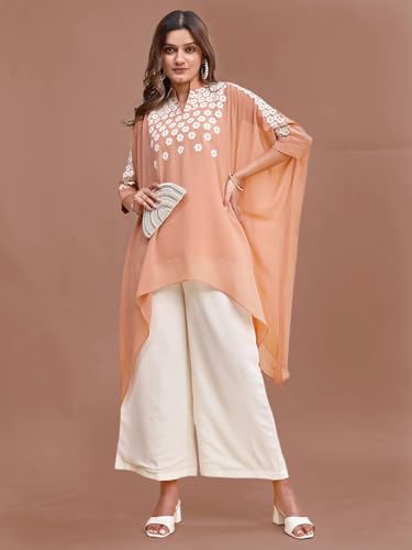 Image of Womanista Georgette Coord Set for Women Stylish || Embroidered Coord for Women || Kaftaan Set