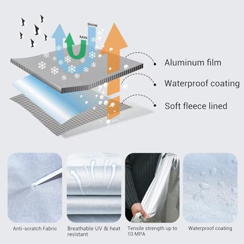Image of Tecoom Car Cover Waterproof All Weather, 3 Layers Car Covers for Automobiles, Fleece Lining with Zipper Door Lock Full Exterior Covers, Wind Rain Snow Sun Hail Protection Fit for Sedan (191-200 Inch)