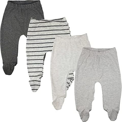 123 Bear Baby Soft Cotton Spandex Pants with Feet, Gray- 4-pack, 3-6 Months Cover