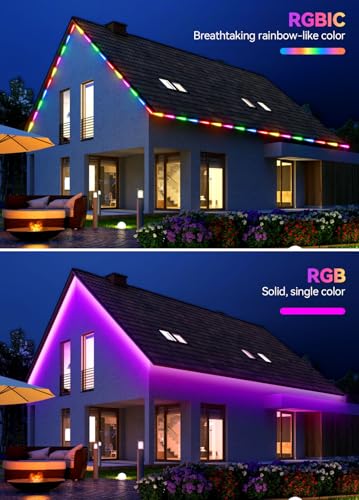Image of 50FT RGB+IC LED Strip Lights Outdoor Waterproof IP67, DIY Multiple Colors Smart LED Lights Bluetooth App Control RF Remote Color Changing Rope Light for Patio Balcony Garden Eaves Deck