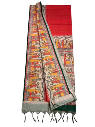 Image of Sanavi's Saree Kuthir Pure Handloom Tussar Ghicha Madhubani Printed Silk Saree with Blouse Piece inside