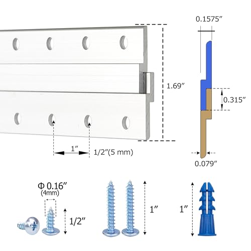 Image of French Cleat Bracket 16 Inches - Aluminum Z Hanger Supports 80lbs - Interlocking French Cleat Picture Hanger Hardware Kit for Hanging Mirrors, Picture, Shelf, Art, Frames (2Pairs 1 /5 inch Holes)