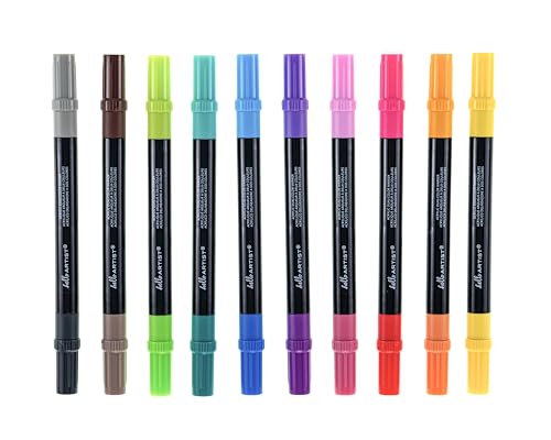 Image of Dual-Color Markers, Set of 10, Bright /Pastel Colors, Bright and Vivid Colors, For Crafts, Journaling, Coloring, Artists, Bullet Tip, Home or Classroom Use