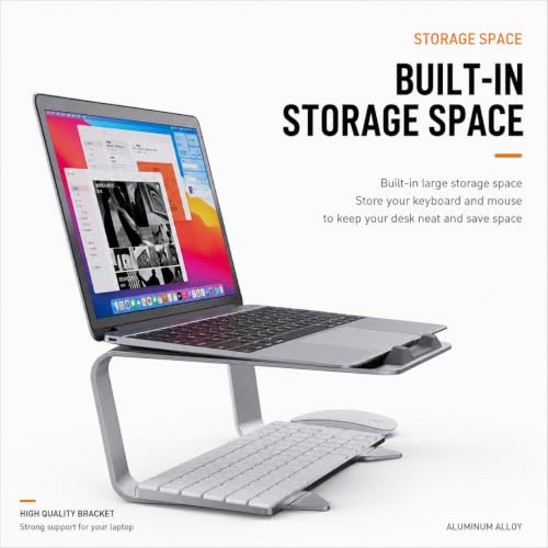 Image of Laptop Stand for Desk, Ergonomic Aluminum Laptop Riser with Keyboard & Mouse Storage, Adjustable Desktop Computer Stand for MacBook, Notebook, Laptop, Office & Home for 10 to 17.3 Inch