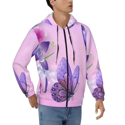 Sweat à capuche zippé homme rose papillon veste sport casual tailles S M L XL XXL 3XL