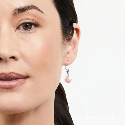 THE PEARL SOURCE 14K Gold 8-9mm AAAA Quality Round Pink Freshwater Cultured Pearl Leverback Earrings for Women3