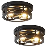 2-Light Flush Mount Ceiling Light Fixtures, Industrial Farmhouse Ceiling Light, Black Hallway Light Fixtures Ceiling, Vintage Light Fixtures Ceiling Mount Lamp for Hallway Kitchen Bedroom (2 Pack)