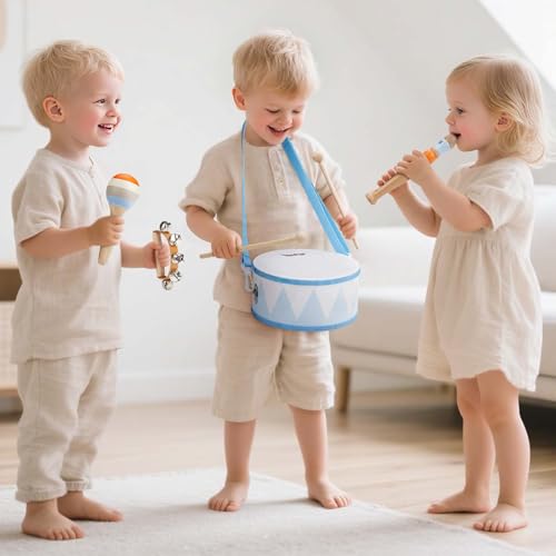 Musikinstrumente Kinder Trommel 6 in 1 Holzspielzeug Trompete Kindertrommel Montessori Spielzeug Baby Geschenk 2 3 4 Jahr Junge Mädchen