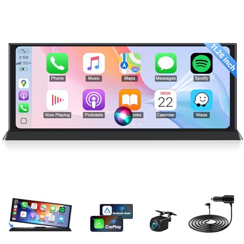 Vtopek 11.26 inch Largest Car Play Screen with 2 Brackets Wireless Apple Carplay Android Auto Carplay Screen for Car Stereo with HD Waterproof Camera Real-time GPS Navigation/Siri Google Voice Control