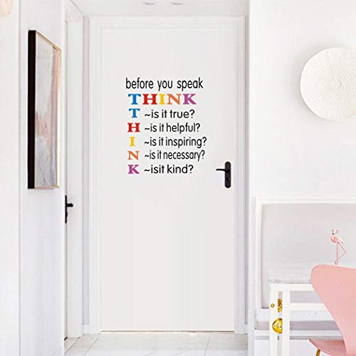 Toarti Colorful Inspirational Quotes Wall Decals, Before You Speak Think Wall Stickers, Positive Saying Vinyl Wall Art For Kids Room Classroom Decor #TOP3