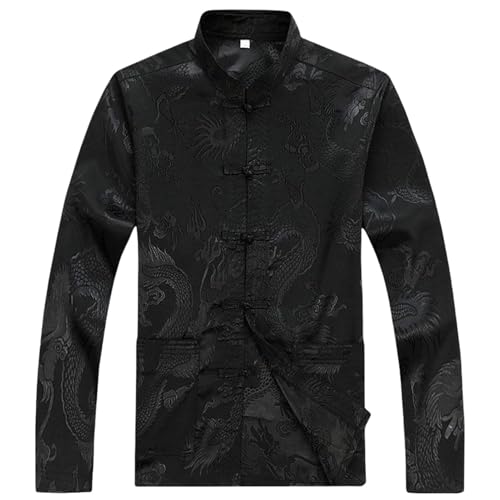 T-shirt col montant homme style chinois manches longues coton automne