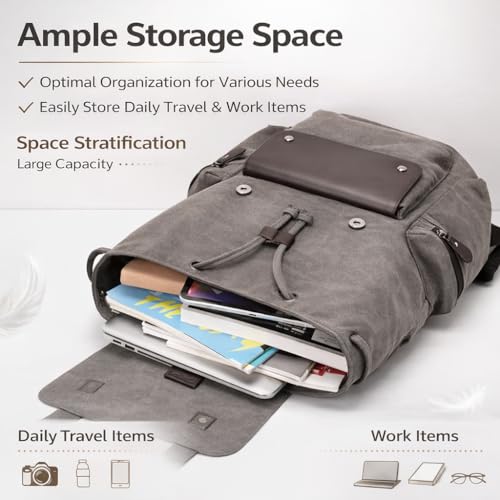 Image of CAVALO - Be Unique Canvas Backpack for Men & Women | 14 Inch Laptop Backpack | Lightweight Travel College Office Bag with PU Leather Flap & Magnetic Closure