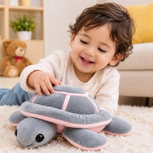 Image of Tortoise, Plush Sea Turtle Soft Toy, Grey and Pink, 22 cm, Stuffed Animal for Kids, Modern Style, Unisex Children, for Kids Playing, Decoration and Gifting Purpose