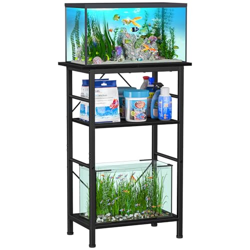 Image of Snughome 5-10 Gallon Aquarium Stand, 3 Tier Fish Tank Stand with Storage, Fish Tank Stand with Metal Frame, Reptile Turtle Tank Stand for Home Office, 20.47 inch x 11.02 inch x 30.52 inch, Black