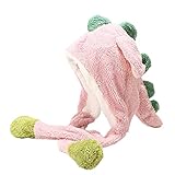 Cartoon-Hut-Plüsch-Ohr-Winter-Warmer Schutz-Warmer Hut Dinosaurier-förmige Bomber-Hüte Cap Kinder (Pink, One Size)