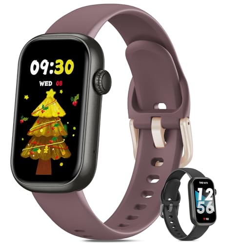 BOALZETD Relógio inteligente mulher homem com chamadas, 1,47'' pulseira atividade pequeno pulsómetro/oxímetro / sono/podómetro, impermeável IP68 Smartwatch compatível com Android iOS, preto / roxo