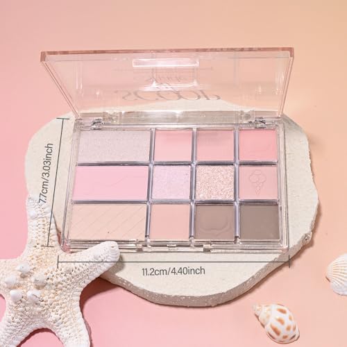 Image of SUAKE Nude Pink Eyeshadow Palette, Matte & Shimmer, High Pigmented 12 Colors Brown Purple Eye Shadow Primers for Eye Makeup, Korean Powder Palet de sombras de ojos (03# Ice Cream)