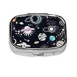 UFO Planet Galaxy Space Pill Box with Mirror 2 Compartments Square Pill Organizer for Pocket