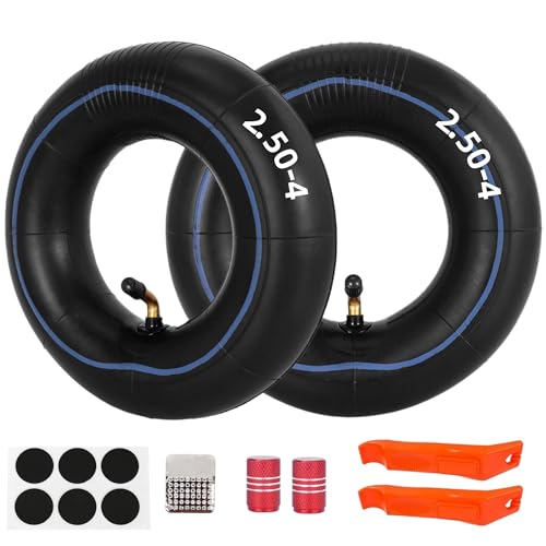 2er Packung 2.50-4 Innen Schläuche Reifenschlauch mit Reparaturset TR87 gebogenem Ventilschaft Ersatz für Handwagen, Nutzfahrzeug, Rasenmäher, Schubkarren, Transportwagen, Motorroller