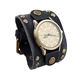 CRDARAAV Pulsera de reloj de piel sintética auténtica, ancho de la correa: 5,2 cm, Negro, diámetro de la esfera: 4 cm, Dial Dia 4cm