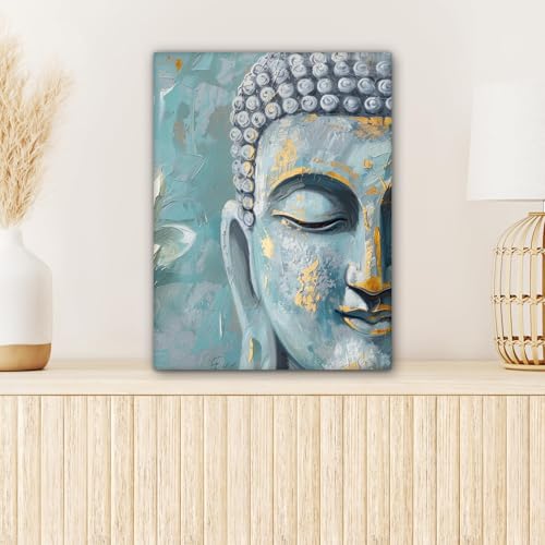 Impression sur toile Bouddha abstrait bleu or pour déco murale