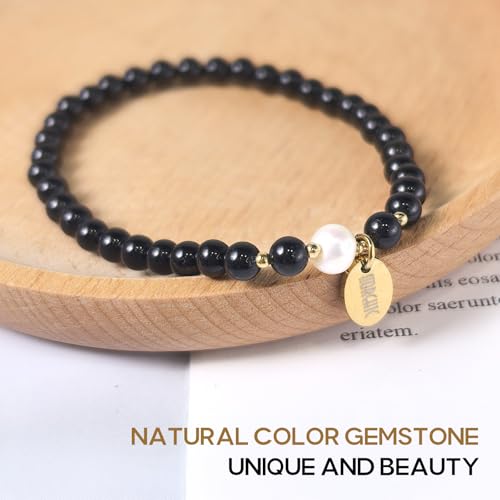 Morchic 4mm Natural Gemstone Beads Stretch Bracelet for Women, With Freshwater Pearls, Energy Gem Birthday Gift for Her 7.2”4
