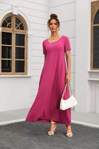 Image of Nimsruc Women Summer Long Dress Casual Sexy Short Sleeve Loose Maxi Dresses for Women 2025