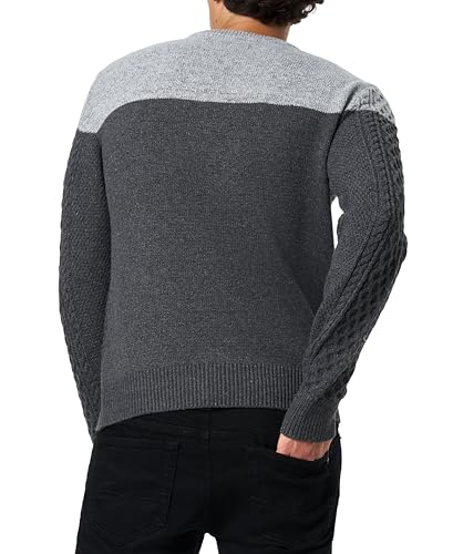 Buffalo David Bitton Men's Crew Neck Colorblock Cable Sweater Super Soft Regular Fit3